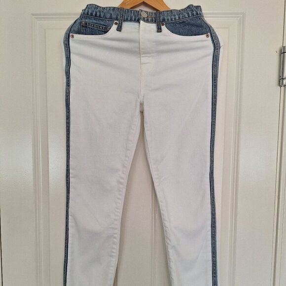 Joie Gracelyn Two Tone White & Blue Borderline Denim Skinny Jeans Size 25 - Picture 1 of 8